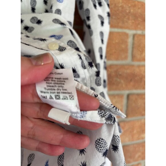 J. Crew Pineapple Print Button-Down Shirt Womens  Cotton White & Blue - Picture 9 of 11